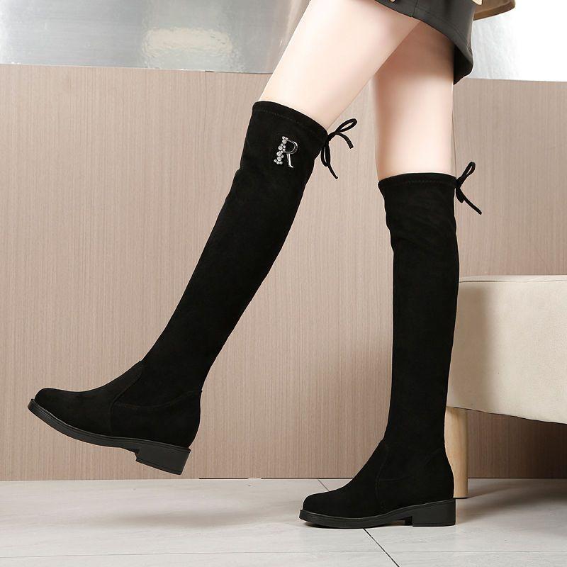 Сапоги выше колена Женские эластичные сапоги на плоской подошве Высокие сапоги Узкие длинные сапоги Демисезонные сапоги на флисе 42 7830₽