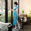 Improved Long Silk Cheongsam Dress - Spring/Summer Print for Women's Daily and Performance Wear