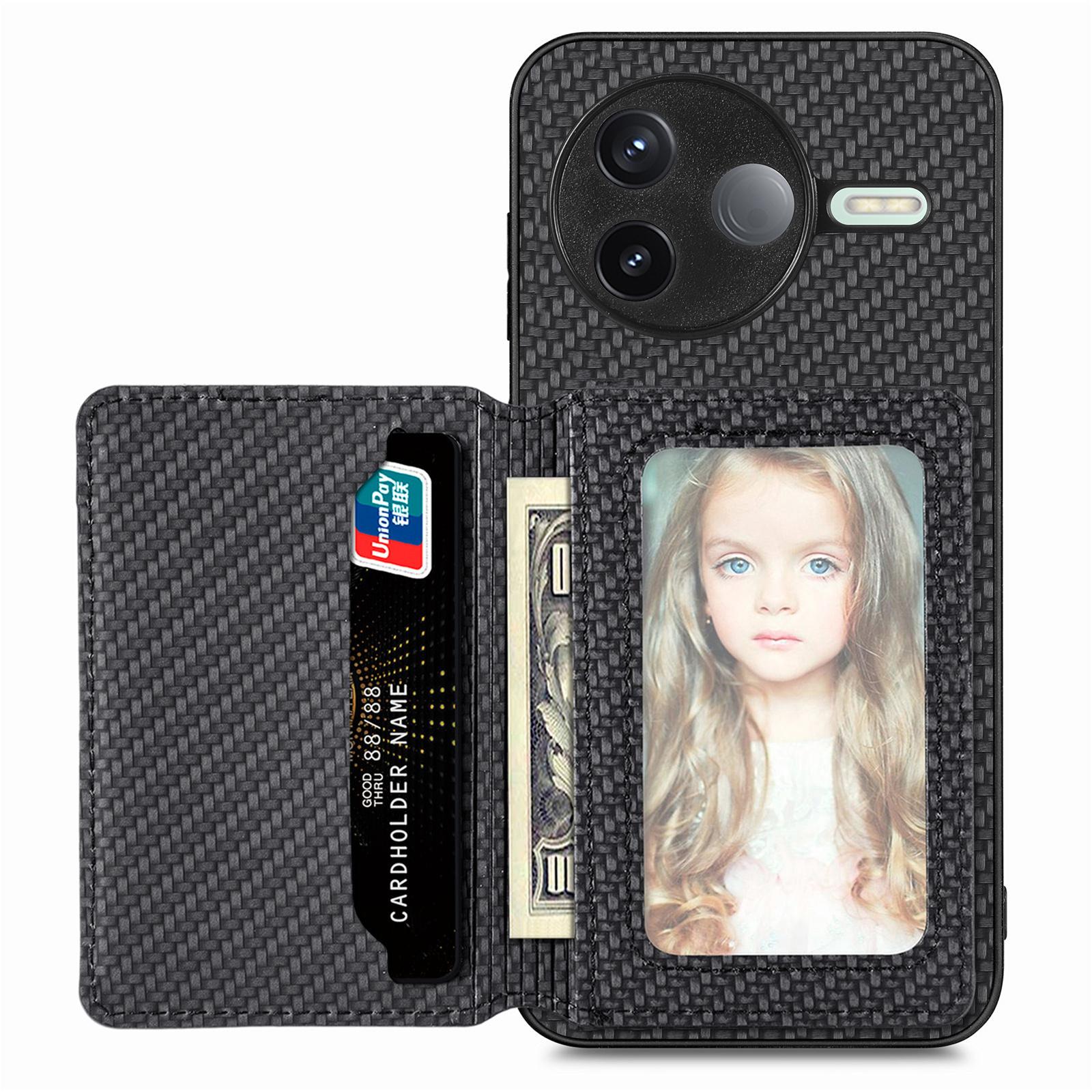 

For Xiaomi Poco F7 Pro 5G/Xiaomi Redmi K80 5G Case RFID Blocking Carbon Fiber Leather Phone Back Cover with Card Holder Blue