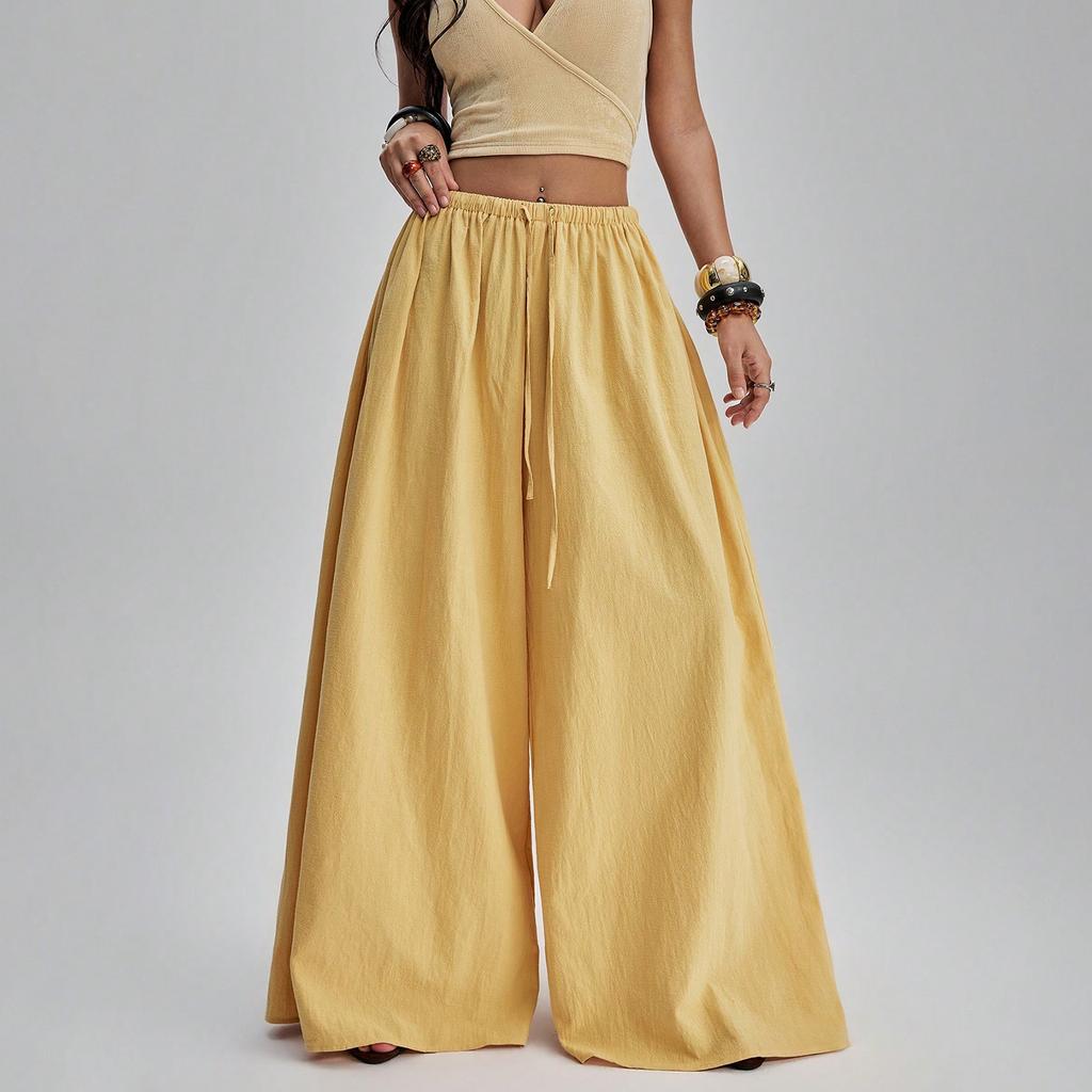 Women Wide Leg Pants Drawstring Waist Casual Loose Fit Trousers Long Pants Comfortable Lightweight Fabric