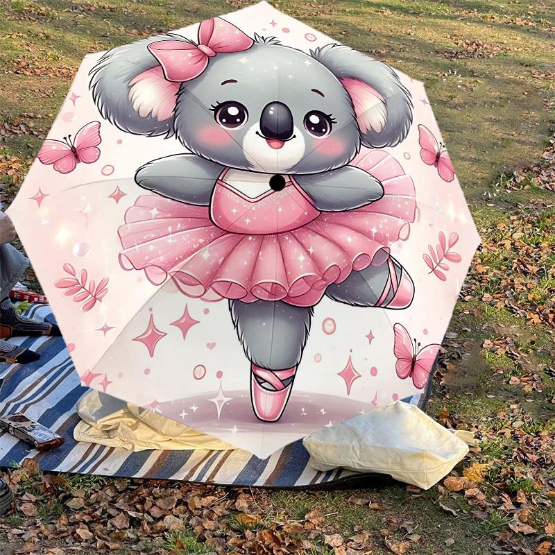 1pc Koala Ballerina Automatic Open/Close Umbrella Compact Folding Umbrella with 8-Rib Shaft for Women/Men, Portable Travel Umbrella,1152S