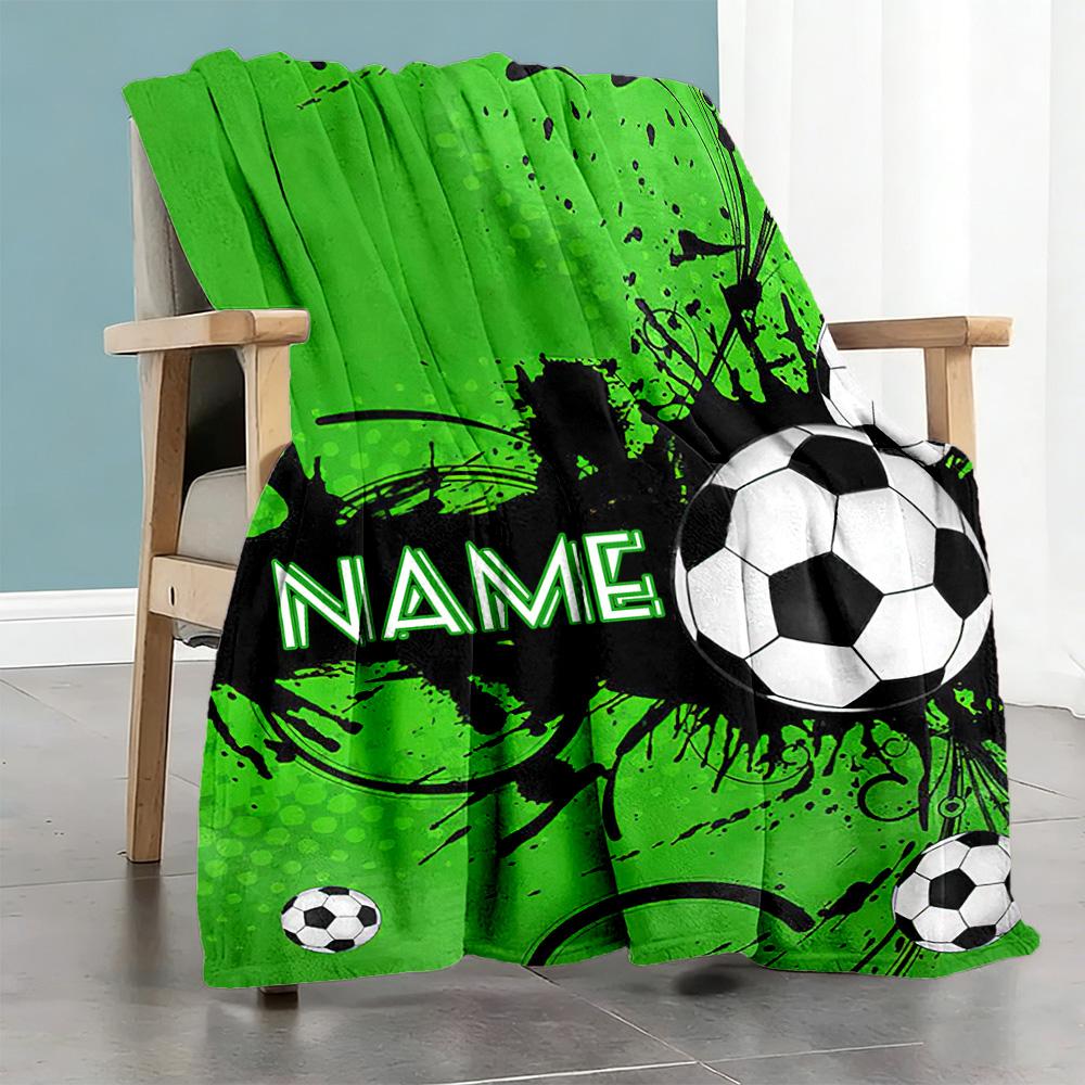Black Green Football Style Customize Text Blanket Throw Customizable Blanket Soft Warm Cozy for Bedding Sofa Living Room Livingroom