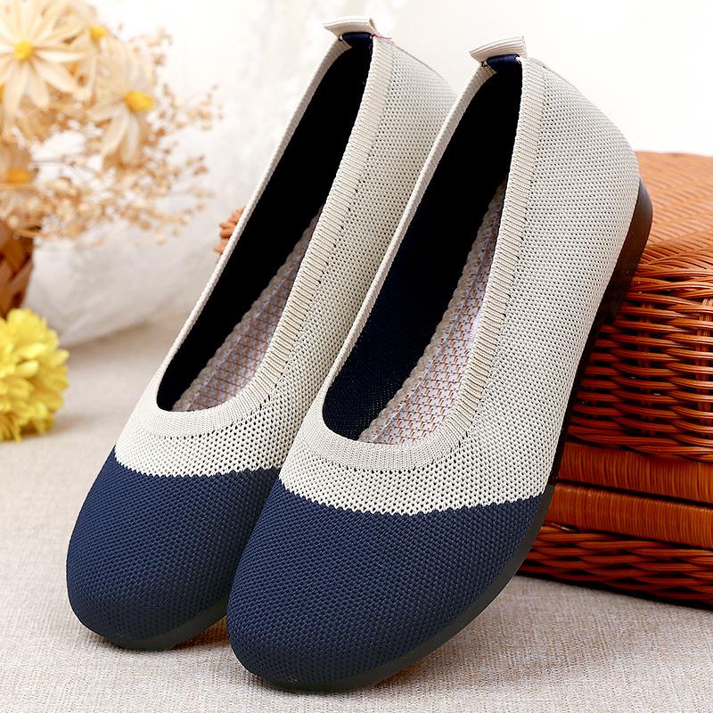

Весенне-осенняя обувь женская одинарная обувь на плоской подошве с мягкой подошвой, летающая тканая обувь, удобная повседневная обувь на одной педали 40 темно-синий