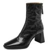 Retro Hand-scratched Square Head Thick Heel Fashion Short Boots Women's 2024 Autumn and Winter Soft Leather High-heeled Martin Boots Versatile Fashion