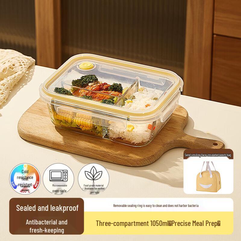 Cilock 1050ML 3-Compartment Glass Meal Prep Container