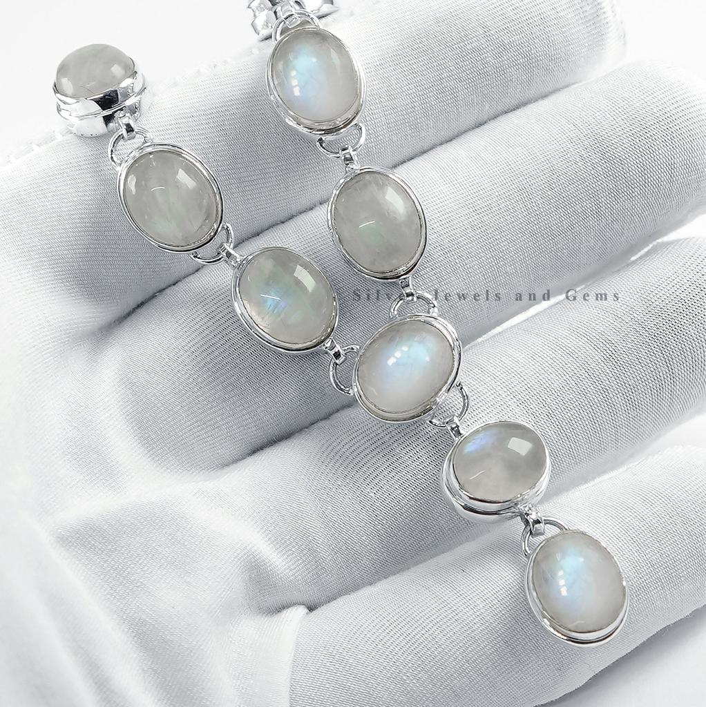Natural Moonstone Necklace, 925 Sterling Silver Necklace, Birthday Necklace, Blue Fire Moonstone Necklace, Handmade Necklace