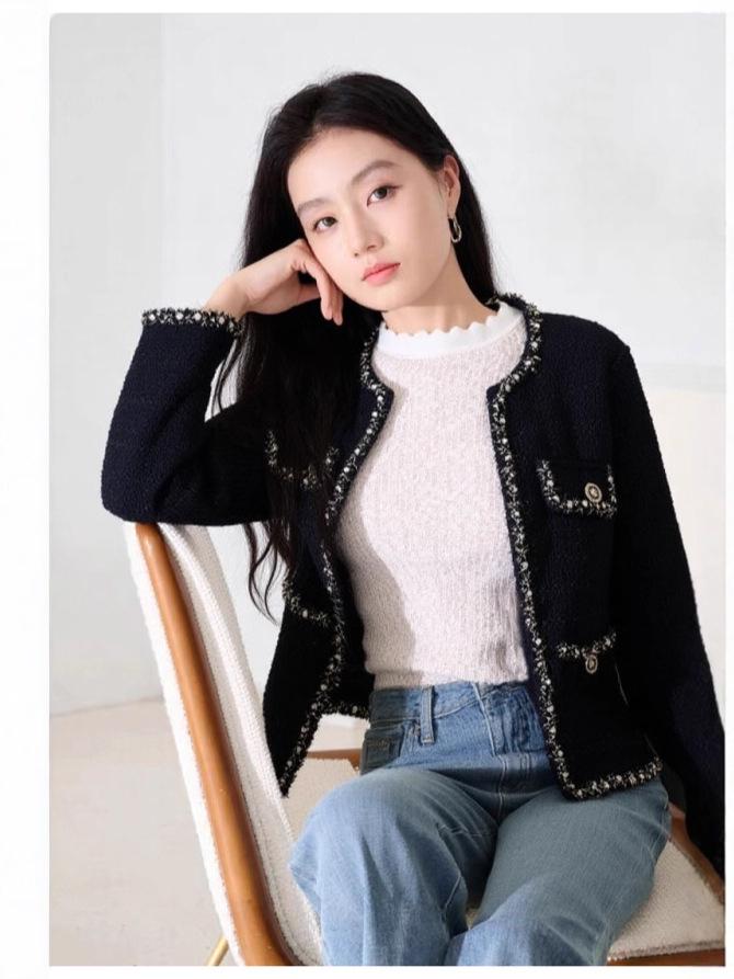 Marken-Boutique Herbst/Winter 2025 Lurex-Wolle Tweed Kurzmantel