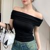 Summer Solid Slim Fit Off Shoulder Sexy T-shirt for Women Elegsnt Short Sleeve Casual Tshirts Woman Slash Neck Simple White Tee Tops 24374
