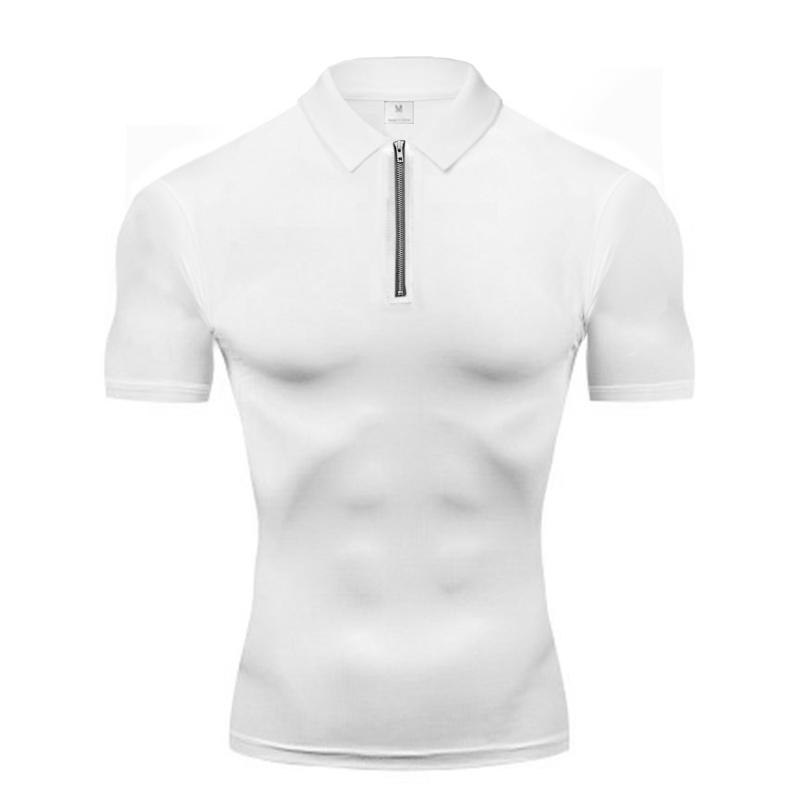 Muscleguys Compression Shirt Men Running Short Sleeve T-shirt Gym Clothes Summer Tight Fitness Polo Shirt Quick Dry Bodybuilding Muscle Tee
