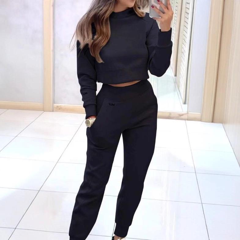 2024 Herbst/Winter Damen High Neck Slim Fit Langarm Freizeit-Set für Europa & Amerika