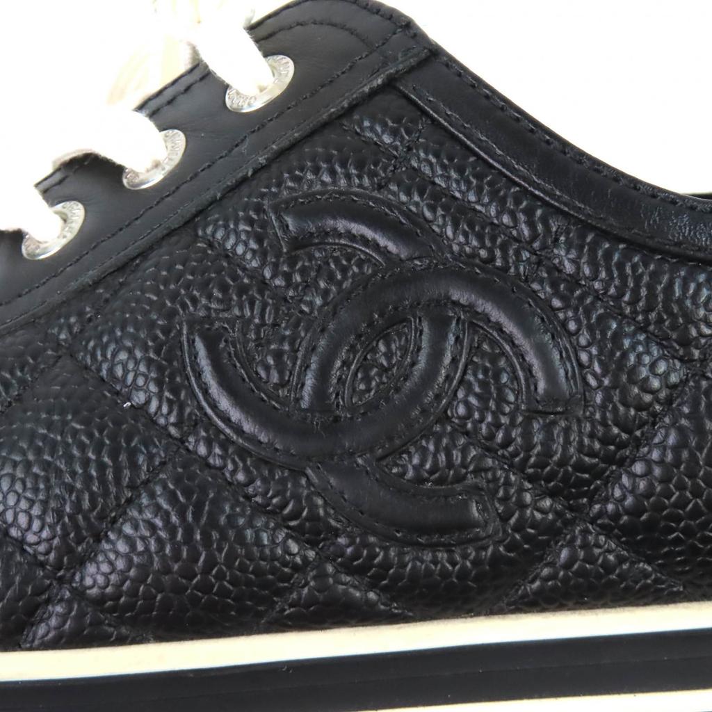 Great CHANEL Low cut sneakers COCO Mark Matelasse Quilting Caviar skin 38 G26563 Used