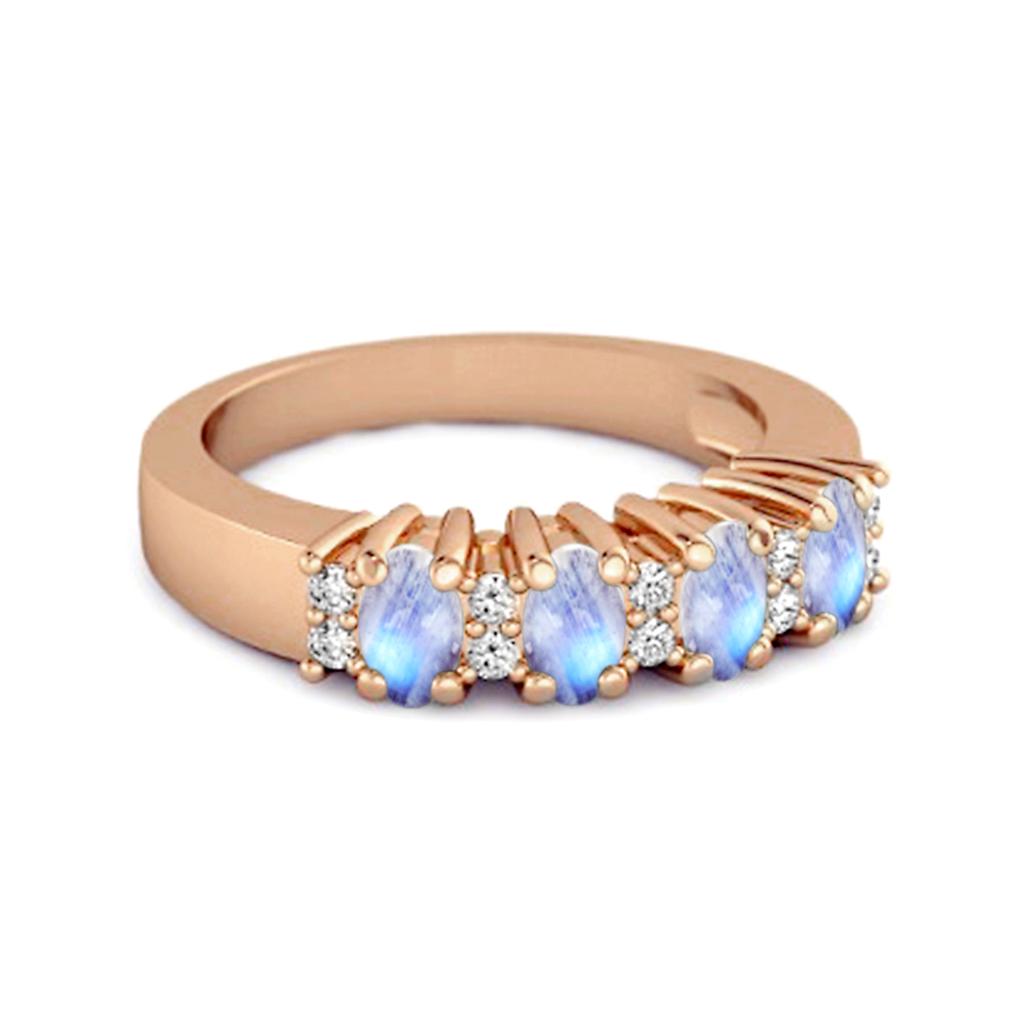 Moonstone Oval Half Eternity Ring - 925 Sterling Silver Rose Gold Vermeil