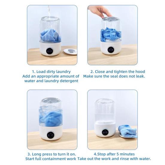 Portable Mini Washing Machine Underwear Washer Large Capacity Rechargeable Ultrasonic Washing Machine Cordless Laundry Machine