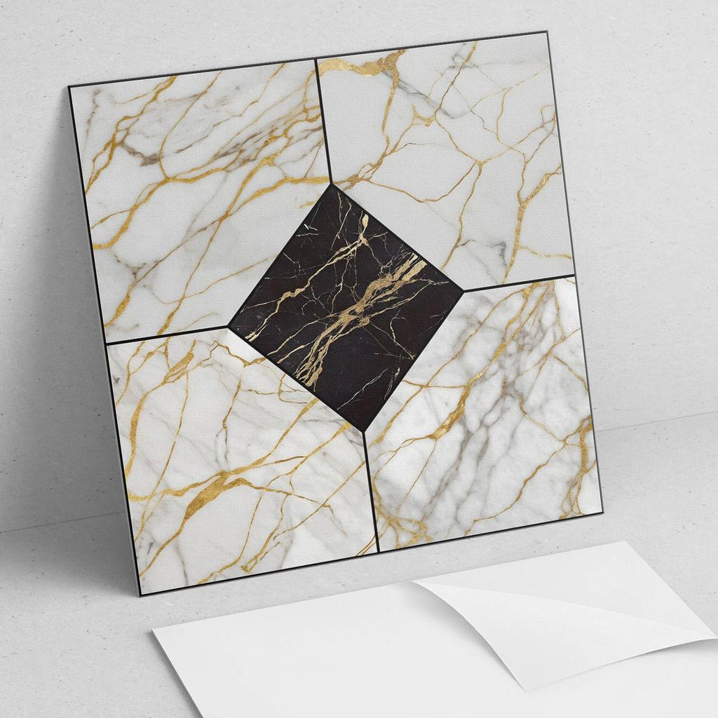 Easy Installation Vinyl Tile Set Elegant Marble Pattern 9x30x30 Cm