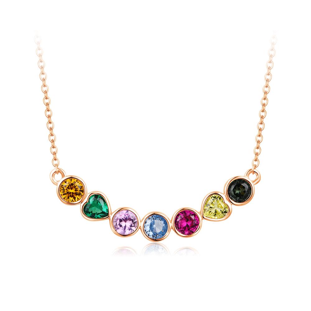 Dopamine Rainbow Moissanite Necklace: Sterling Silver Gold-Plated Clavicle Chain