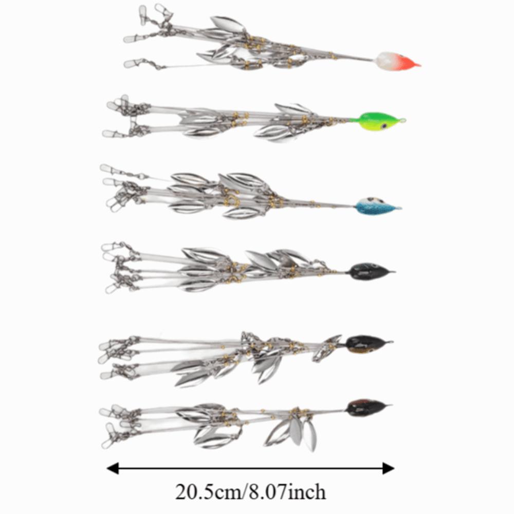 6PCS Simulated 5 Arms Umbrella Fishing Rig 3D Stainless Steel Alabama Umbrella Rigs Wtih 8 Blades Umbrella Rig Kit Fishing Bass