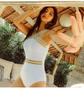Korean Style Sheer Back Cross Off-Shoulder Slimming One-Piece Swimsuit for Women