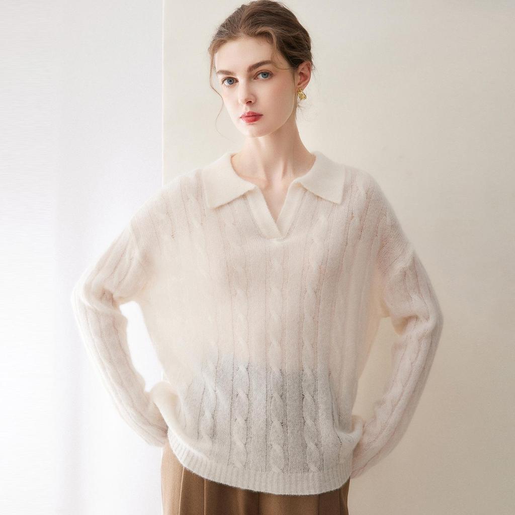 Kangbaolaisi Women's Cashmere Cable Knit Sweater - High-Quality, Versatile, Casual Base Layer