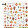Beginners Nail Art Stickers for Halloween Thanksgiving, Autumn Turkey Pumpkin Maple Self-adhesive Leaf Manicure Sticker, Embossed Waterproof Adhesive