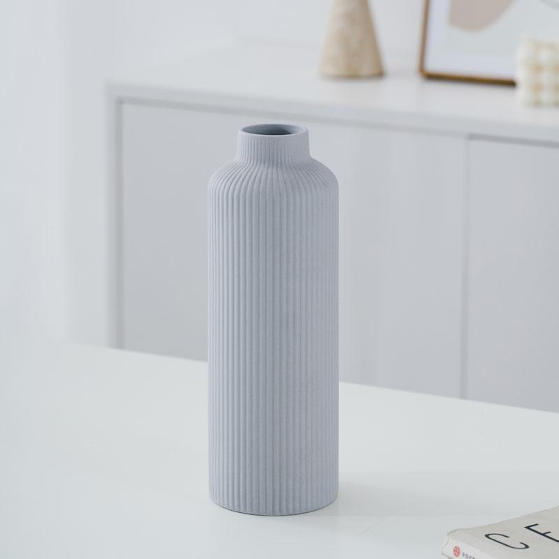 Vertical Striped Embossed Wedding Decoration Hotel Ornamental Matt Vase Clay Vases for Home Decor
