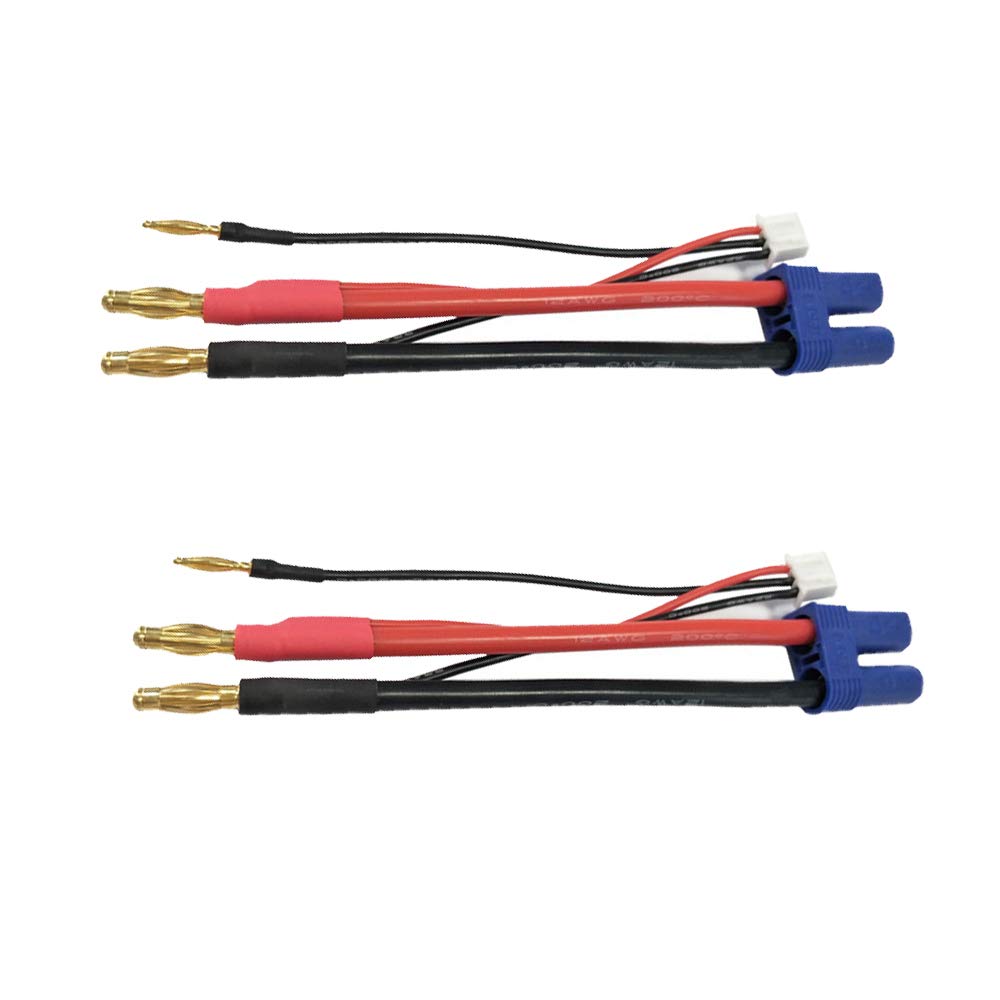 LinsyRC 2-Pack EC5 Female Connector To 4mm 4.0mm Bullet Banana Connector Plug, with 2S Lipo JST-XH Balance Plug Leads