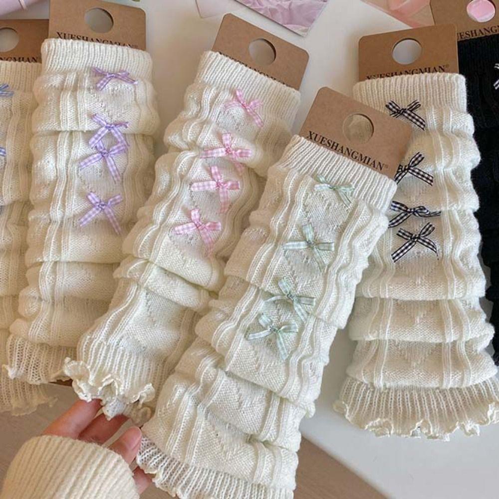 Harajuku Children's Leg Warmers Korean Style Plaid Bow Socks Cute Knitted Leg Cover  Baby