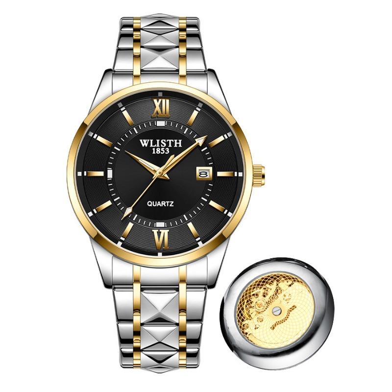 Top Brand Men's Double Calendar Luminous Waterproof Business Watch Steel Band Simple Quartz Watch