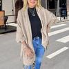 Yousheng Women Shawl Cardigan with Batwing Long Sleeve Tassel Hem Solid Color Loose Fit Top Open Front Autumn Winter Knit Shawl