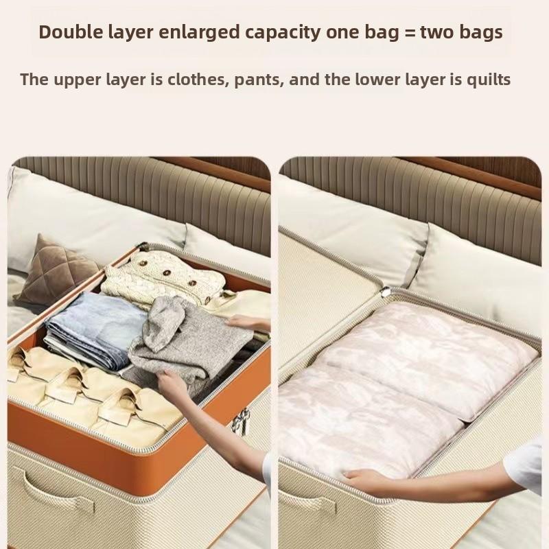 Large Waterproof Storage Bins for Clothes, Quilts, and Bedding Double Layer Fabric Storage Organizer with Lid Foldable Closet Storage for Bedroom