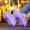 Pantofi sport plați detașabili cu patru roți pentru copii, pantofi sport luminoși cu LED reîncărcabili, pantofi patine cu rotile cu patru roți