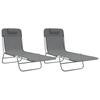 Vidaxl Folding Sun Loungers, 2 Pcs, Grey, Textilene And Steel