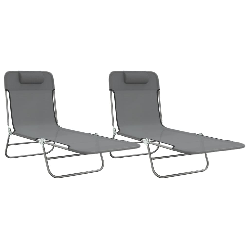Vidaxl Folding Sun Loungers, 2 Pcs, Grey, Textilene And Steel