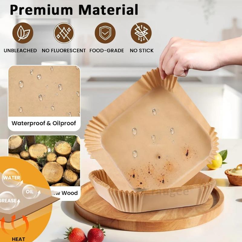 Air Fryer Paper Disposable Airfrying Baking Paper Round Square Air Fryer Liners Non-Stick Air Fryer Disposable Paper 50/100/200pcs