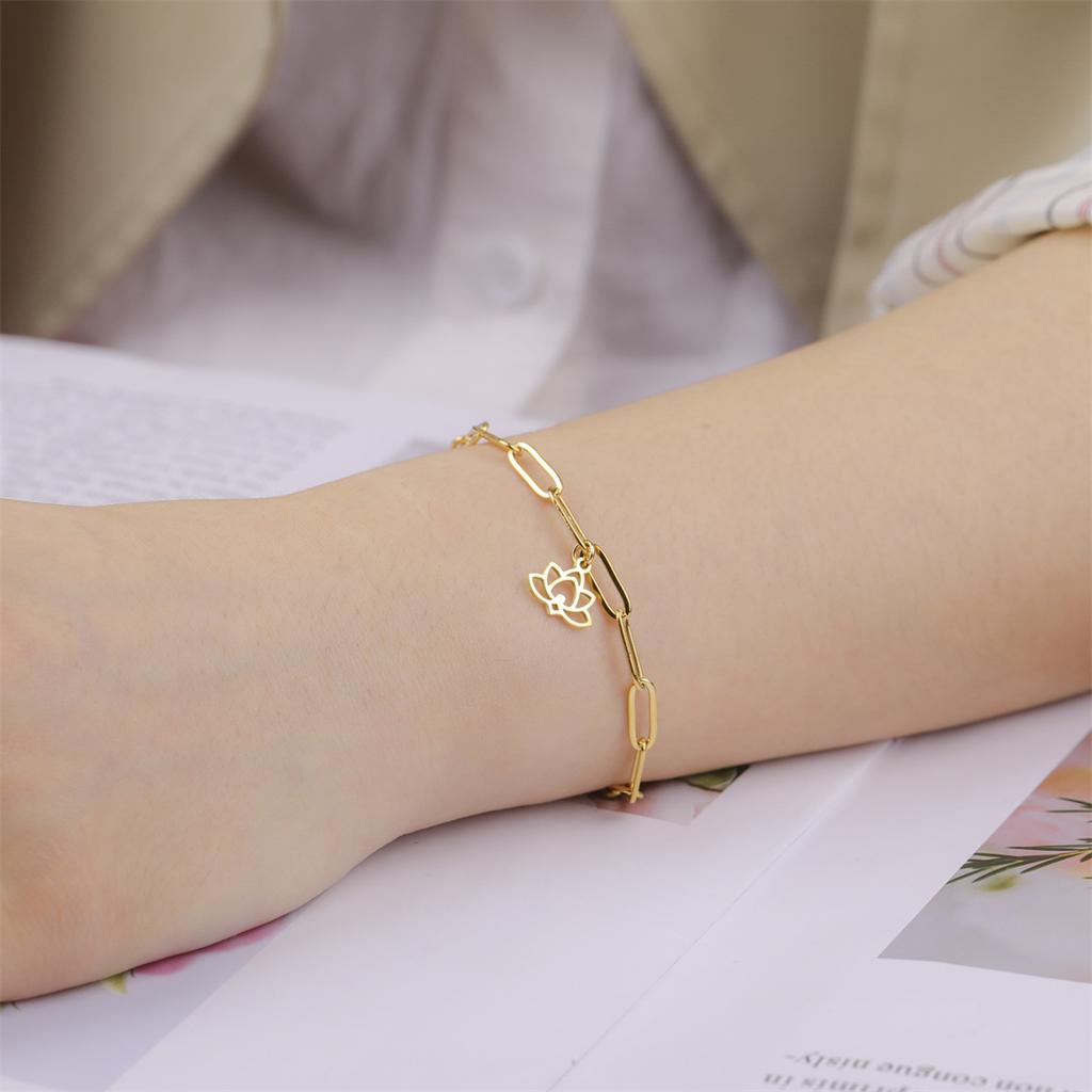 EUEAVAN Yoga Lotus Flower Bracelets for Women Stainless Steel Buddhism Spiritual Symbol Bracelets Adjustable Jewelry Gifts