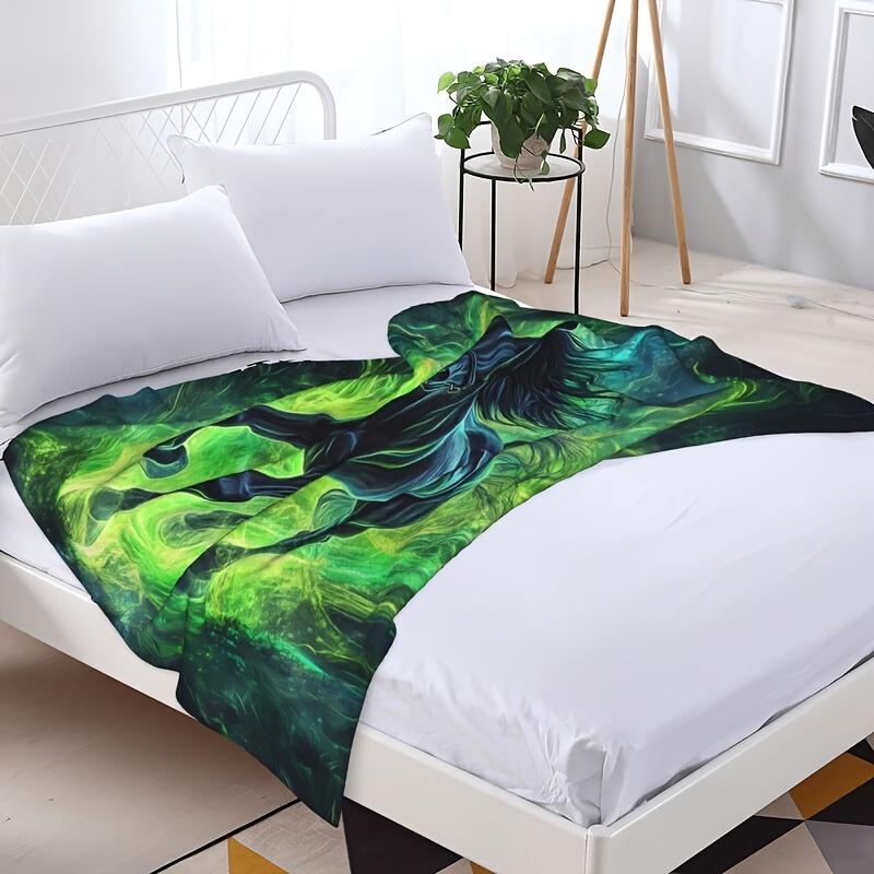 Soft and warm black horse printed flannel blanket - lightweight bedroom car, outdoor, sofa,travel,camping -ideal girlfriend gift