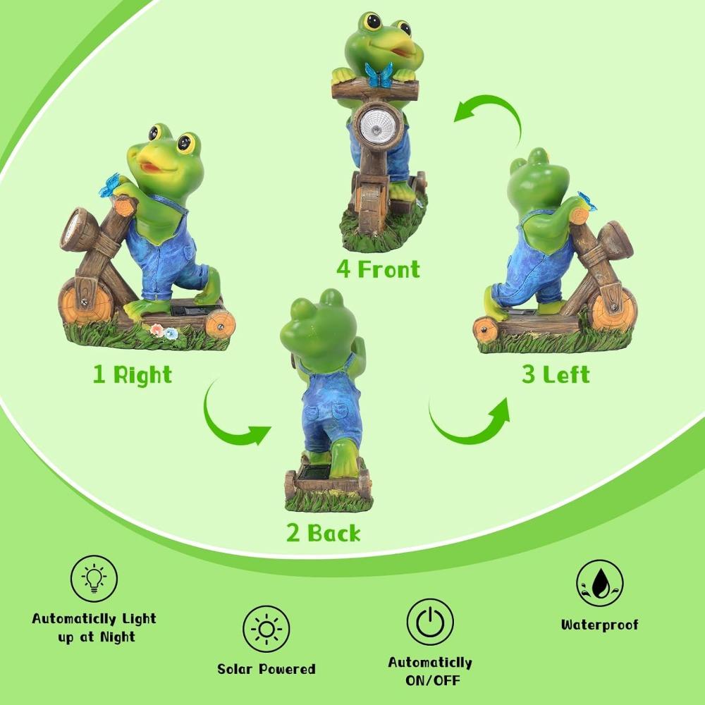 Solar LIghts Frog Riding Bicycle Sculpture Vintage Metal Garden Decor Outdoor Artwork for Yard Patio Villa Balcony Landscape