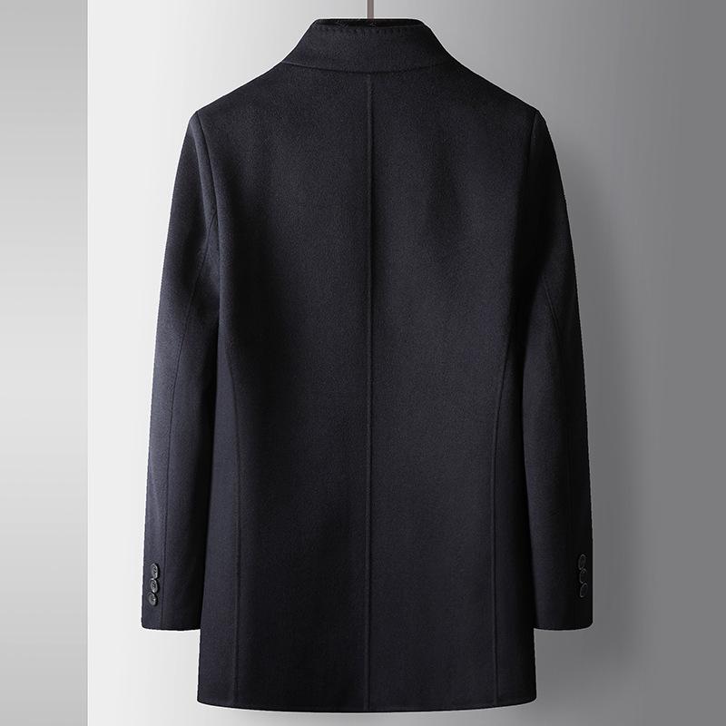Men's Coat Autumn and Winter Mink Stand-up Collar Woolen Coat Middle-aged Business Double-sided Woolen Goose Down Liner Thickened Trench Coat