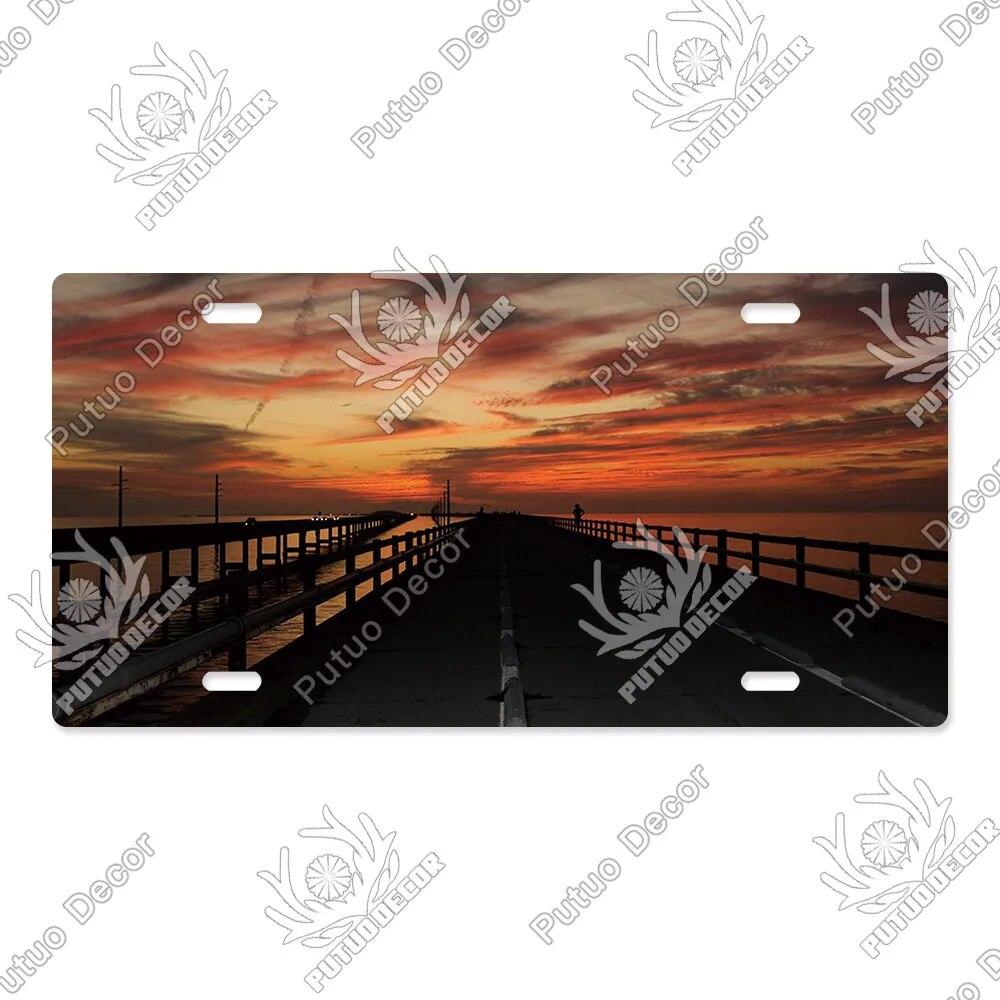 Putuo Decor Západ slunce SPZ Kovová cedule Plaketa Kovová Vintage Dekorace do obývacího pokoje Dveře Nástěnná dekorace k moři