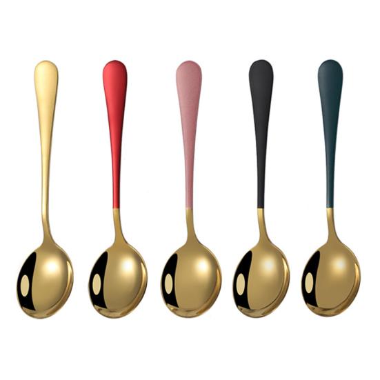 5Pcs Stainless Steel Desserts Ice Cream Coffee Stirring Spoons Kitchen Tableware