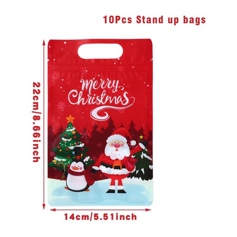 Resealable 10/25 Pcs Merry Christmas Sealed Bags Christmas Red Santa Claus Snowman Christmas Lootbags Gift Bags Candy Bag
