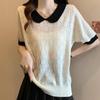 Women Sweaters Pullovers 2025 Summer Short Sleeve Doll Collar Casual Knitted Sweater Women Tops Pullover JJ229