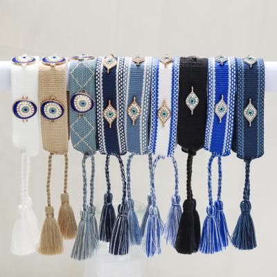 Eyes Woven Bracelets with Charms Stackable Wrap Fabric Bracelets