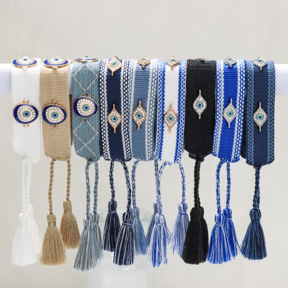 Eyes Woven Bracelets with Charms Stackable Wrap Fabric Bracelets