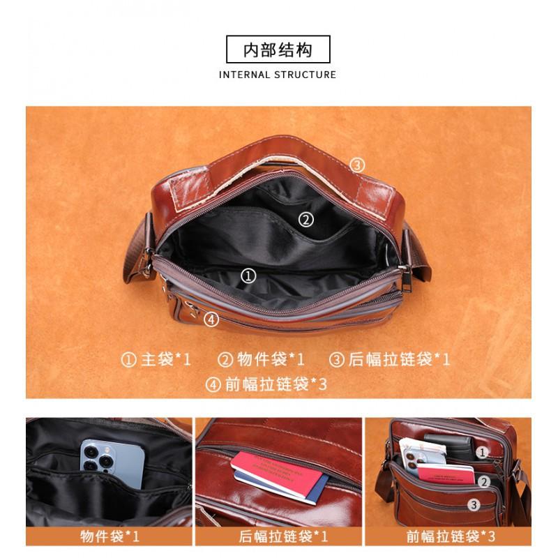 Fashionable Luxurious Men's Leather Single Shoulder Small Toe Bag With Layered Cowhide Men European American Retro Crossbody