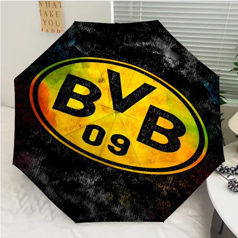 Borussia Dortmund Print Automatic Umbrella, 8 Rib Iron Frame, Plastic Handle, Suitable for Outdoor Travel &Daily , Ideal Gift