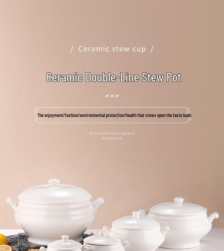 Double-Handled Ceramic Cantonese Stew Pot with Lid - Large Soup Bowl for Household or Hotel Use