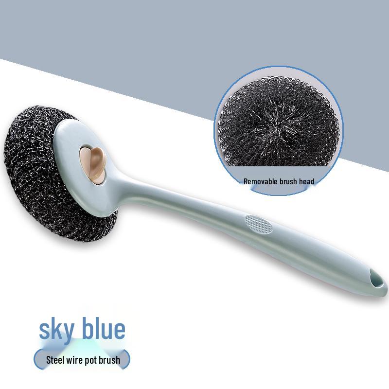 Stainless Steel Long Handle Dishwashing Brush with Scouring Pad