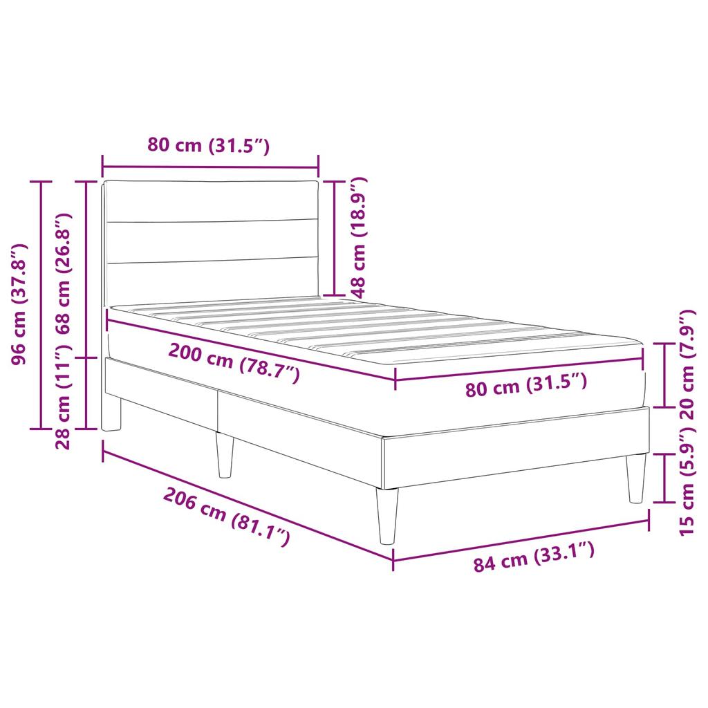 Bed Frame Light Grey 80 x 200 cm Polyester