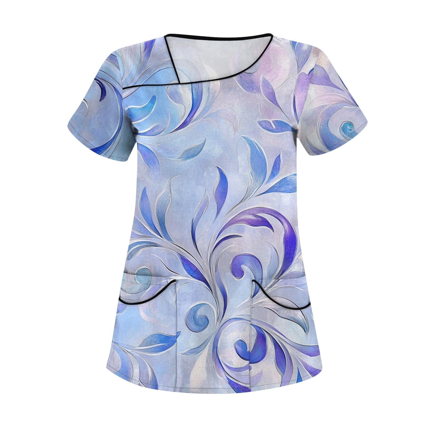 

Женская повседневная рабочая одежда с короткими рукавами и наклонным воротником с принтом и двойными карманами L