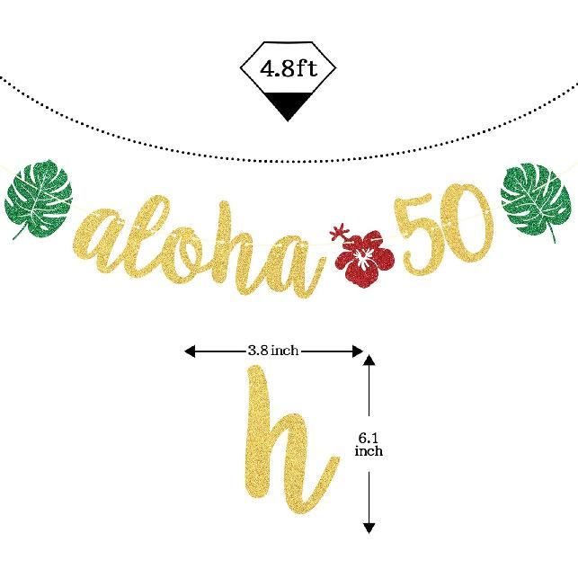 Aloha 50 Banner, Hawaiian 50th Birthday Decorations, Aloha Party Decorations, Tropical Luau Birthday Party Decorations, Palm Leaf Decorations Gold